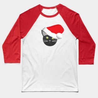 Christmas Kitty Cat Wearing a Santa Hat (Black Background) Baseball T-Shirt